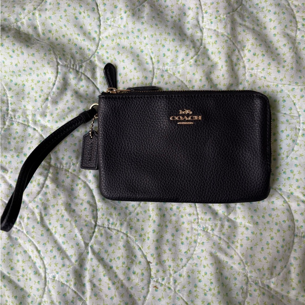 Coach Black Wristlet with Gold Zipper